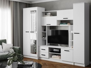 Гостиная Соло фасад Белый с тиснением в Аше - asha.magazin-mebel74.ru | фото